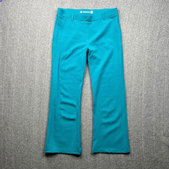 Betabrand Pants - Betabrand Dress Pant Yoga Pants Women L Petite Teal Blue Micro Dot Straight Leg